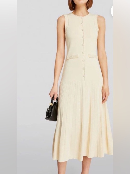 Sandro Dresses & Skirts - Sandro Cream Sleeveless Pleated-Panel Midi Dress